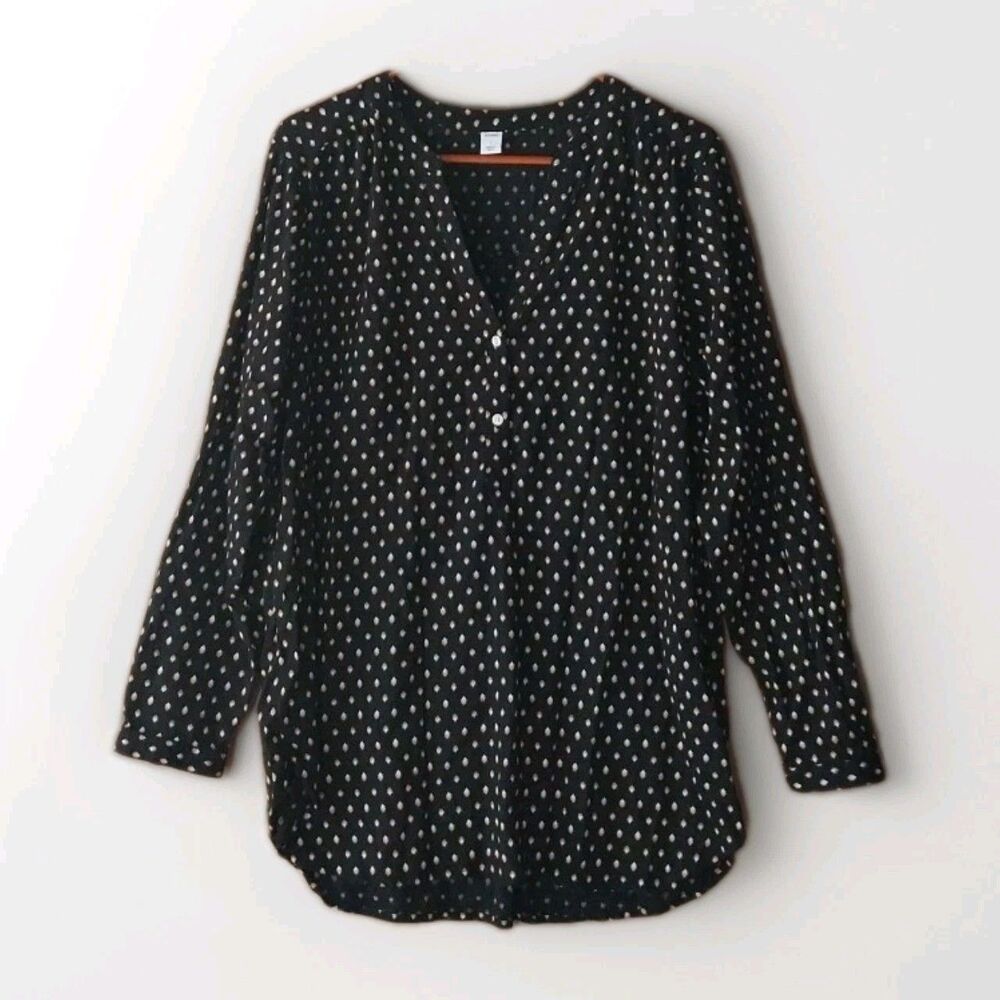 Old Navy Womens Large Blouse Black Tunic Popover Top Patterned Mom Teacher Comfy